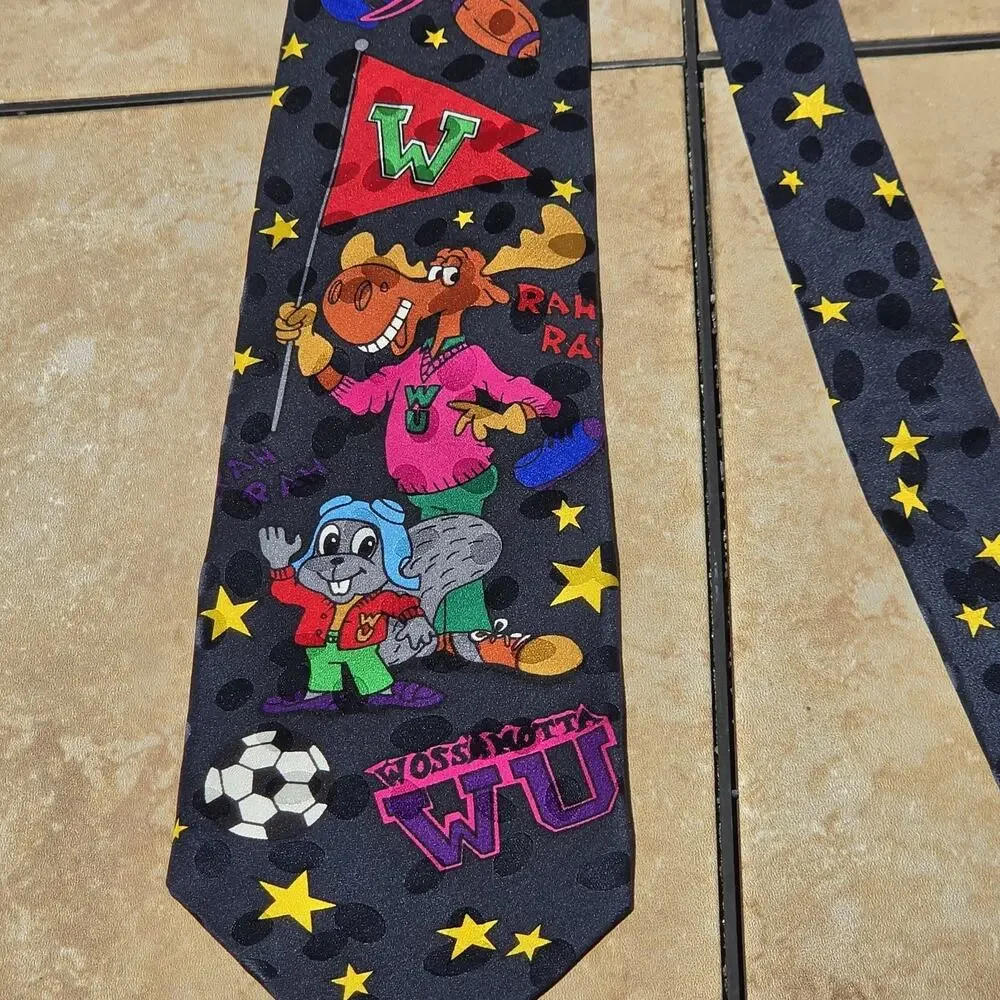 Vintage Rocky & Bullwinkle Tie Bolero 100% Silk 90s Cartoon Novelty WU College